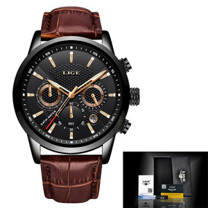 LIGE Brand Men Watches Automatic Mechanical Watch Tourbillon Sport Clock Casual Leather Business Wrist Watch Gold Relojes Hombre