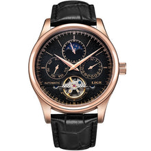 Load image into Gallery viewer, LIGE Brand Men Watches Automatic Mechanical Watch Tourbillon Sport Clock Casual Leather Business Wrist Watch Gold Relojes Hombre