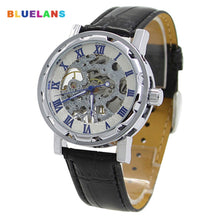 Load image into Gallery viewer, Classic Men Faux Leather Band Roman Numerals Hand-Wind Mechanical Watches Sports Army Wristwatch Automatic Skeleton Watch