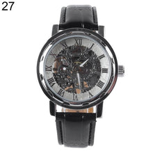 Load image into Gallery viewer, Classic Men Faux Leather Band Roman Numerals Hand-Wind Mechanical Watches Sports Army Wristwatch Automatic Skeleton Watch