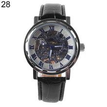 Load image into Gallery viewer, Classic Men Faux Leather Band Roman Numerals Hand-Wind Mechanical Watches Sports Army Wristwatch Automatic Skeleton Watch