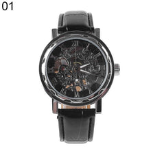 Load image into Gallery viewer, Classic Men Faux Leather Band Roman Numerals Hand-Wind Mechanical Watches Sports Army Wristwatch Automatic Skeleton Watch