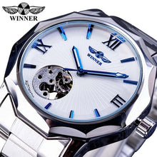 Load image into Gallery viewer, Winner Golden Watches Classic Rhinestone Clock Roman Analog Male Skeleton Clocks Automatic Mechanical Stainless Steel Band Watch