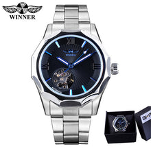 Load image into Gallery viewer, Winner Golden Watches Classic Rhinestone Clock Roman Analog Male Skeleton Clocks Automatic Mechanical Stainless Steel Band Watch