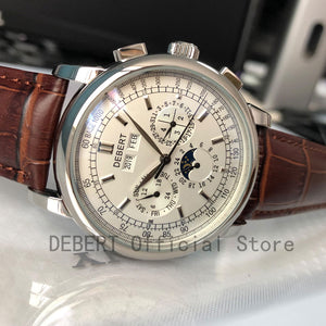 Top Brand42mm Debert  mechanical wristwatches Phase White Dial Silver Year, Day, Month and Week 316L SS Case Automatic watch men