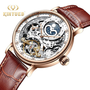 KINYUED Skeleton Watches Mechanical Automatic Watch Men Tourbillon Sport Clock Casual Business Moon Wrist Watch Relojes Hombre