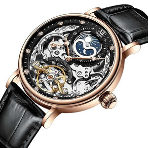 KINYUED Skeleton Watches Mechanical Automatic Watch Men Tourbillon Sport Clock Casual Business Moon Wrist Watch Relojes Hombre