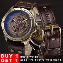 Load image into Gallery viewer, Skeleton Mechanical Watch Automatic Watch Men Steampunk Bronze Transparent Mens Automatic Mechanical Watches Clock montre homme