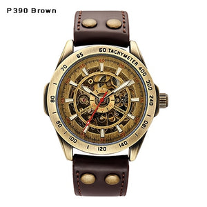 Skeleton Mechanical Watch Automatic Watch Men Steampunk Bronze Transparent Mens Automatic Mechanical Watches Clock montre homme