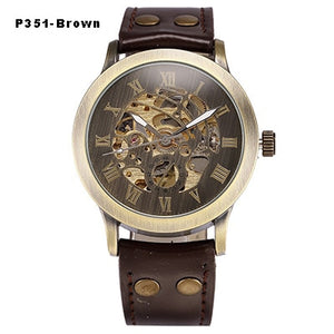 Skeleton Mechanical Watch Automatic Watch Men Steampunk Bronze Transparent Mens Automatic Mechanical Watches Clock montre homme