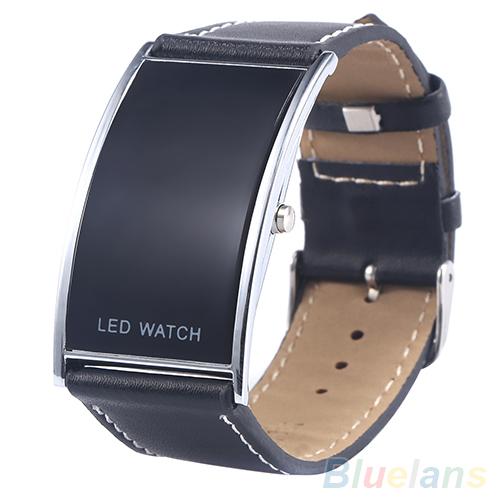 Men's Women's LED Digital Date Rectangle Dial Faux Leather Strap Electronics Wrist Watch