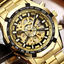 Load image into Gallery viewer, Skeleton Automatic Mechanical Watch Winner Gold Men Watches Stainless Steel Bracelet Sports Luxury Male Clock Chinese Wristwatch