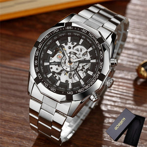 Skeleton Automatic Mechanical Watch Winner Gold Men Watches Stainless Steel Bracelet Sports Luxury Male Clock Chinese Wristwatch