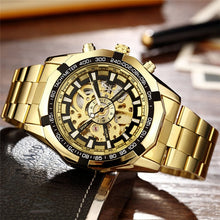 Load image into Gallery viewer, Skeleton Automatic Mechanical Watch Winner Gold Men Watches Stainless Steel Bracelet Sports Luxury Male Clock Chinese Wristwatch