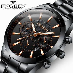 FNGEEN Business Sports Watch Men Quartz Wristwatch Band Male Clock Wrist Shockproof Waterproof Relogio Masculino Hodinky Clock