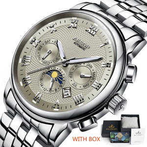 AESOP Men's Fashion Watches Automatic Mechanical Watch Blue Wrist Wristwatch Stainless Steel Male Clock Men Relogio Masculino